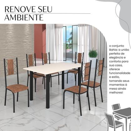 Imagem de Conjunto Sala de Jantar Bahia Mesa Tubo 140x75cm Tampo Madeira com 6 Cadeiras