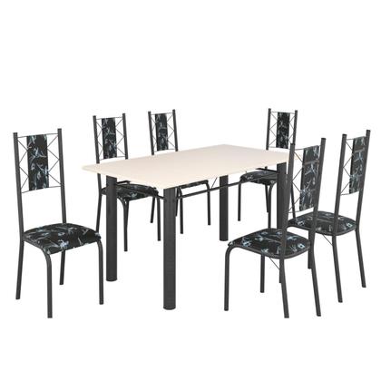 Imagem de Conjunto Sala de Jantar Bahia Mesa Tubo 140x75cm Tampo Madeira com 6 Cadeiras