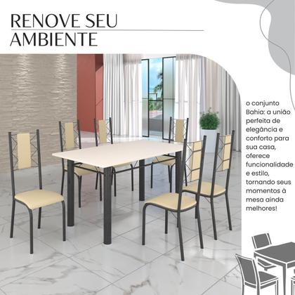 Imagem de Conjunto Sala de Jantar Bahia Mesa Tubo 140x75cm Tampo Madeira com 6 Cadeiras