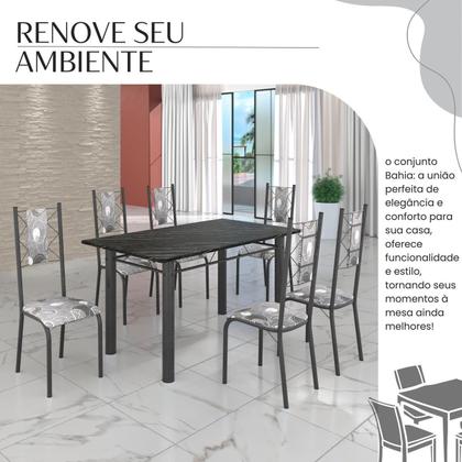 Imagem de Conjunto Sala de Jantar Bahia Mesa Tubo 140x75cm Tampo Madeira Indiano com 6 Cadeiras