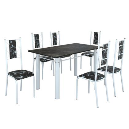 Imagem de Conjunto Sala de Jantar Bahia Mesa Tubo 140x75cm Tampo Pedra Ardósia Indiana com 6 Cadeiras