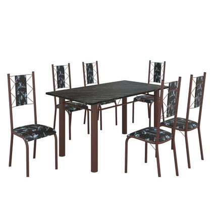 Imagem de Conjunto Sala de Jantar Bahia Mesa Tubo 140x75cm Tampo Pedra Ardósia Indiana com 6 Cadeiras