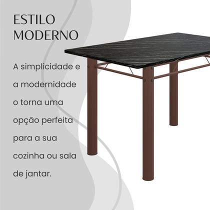 Imagem de Conjunto Sala de Jantar Bahia Mesa Tubo 140x75cm Tampo Pedra Ardósia Indiana com 6 Cadeiras