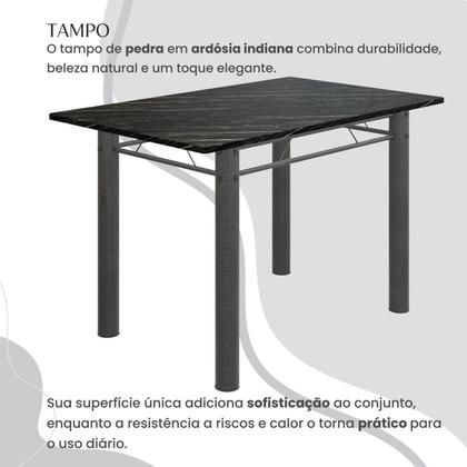 Imagem de Conjunto Sala de Jantar Bahia Mesa Tubo 140x75cm Tampo Pedra Ardósia Indiana com 6 Cadeiras