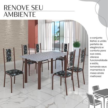 Imagem de Conjunto Sala de Jantar Bahia Mesa Tubo 140x75cm Tampo Pedra Granito com 6 Cadeiras