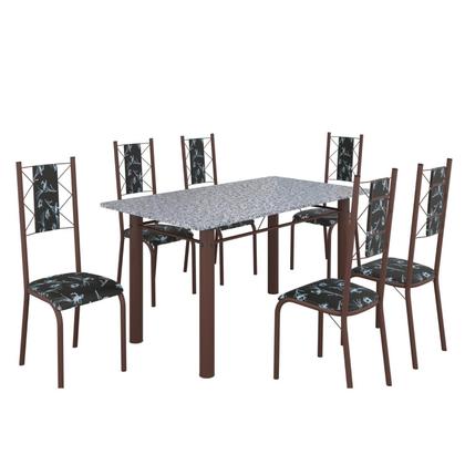 Imagem de Conjunto Sala de Jantar Bahia Mesa Tubo 140x75cm Tampo Pedra Granito com 6 Cadeiras
