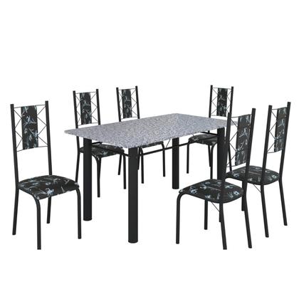 Imagem de Conjunto Sala de Jantar Bahia Mesa Tubo 140x75cm Tampo Pedra Granito com 6 Cadeiras