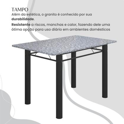 Imagem de Conjunto Sala de Jantar Bahia Mesa Tubo 140x75cm Tampo Pedra Granito com 6 Cadeiras