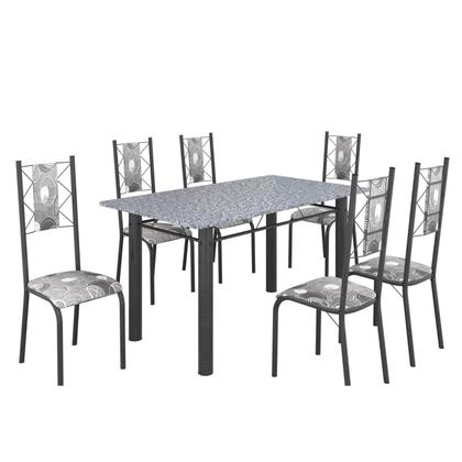 Imagem de Conjunto Sala de Jantar Bahia Mesa Tubo 140x75cm Tampo Pedra Granito com 6 Cadeiras