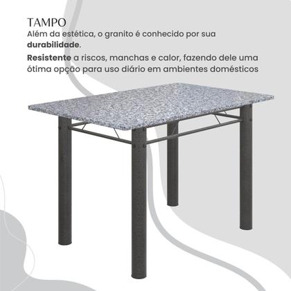 Imagem de Conjunto Sala de Jantar Bahia Mesa Tubo 140x75cm Tampo Pedra Granito com 6 Cadeiras