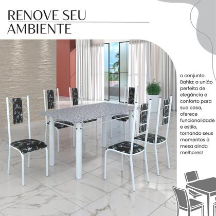 Imagem de Conjunto Sala de Jantar Bahia Mesa Tubo 140x75cm Tampo Pedra Granito com 6 Cadeiras