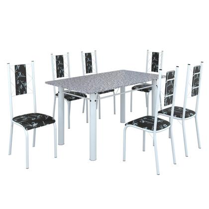 Imagem de Conjunto Sala de Jantar Bahia Mesa Tubo 140x75cm Tampo Pedra Granito com 6 Cadeiras