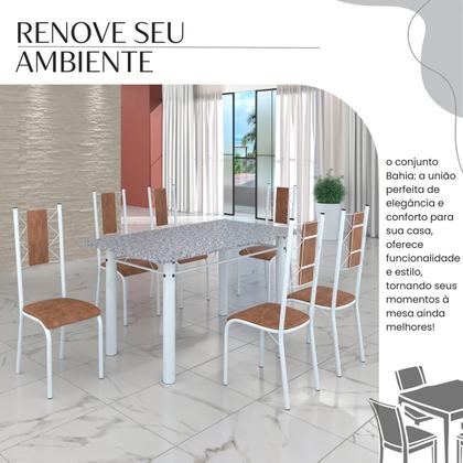 Imagem de Conjunto Sala de Jantar Bahia Mesa Tubo 140x75cm Tampo Pedra Granito com 6 Cadeiras