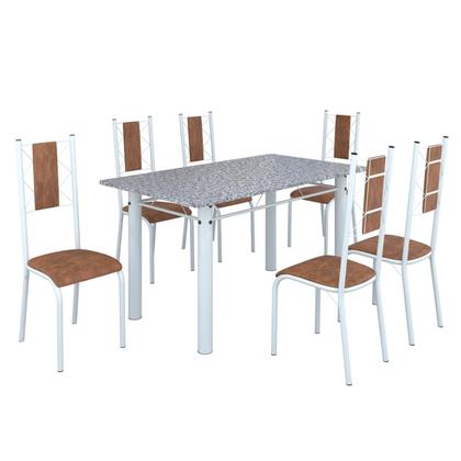 Imagem de Conjunto Sala de Jantar Bahia Mesa Tubo 140x75cm Tampo Pedra Granito com 6 Cadeiras