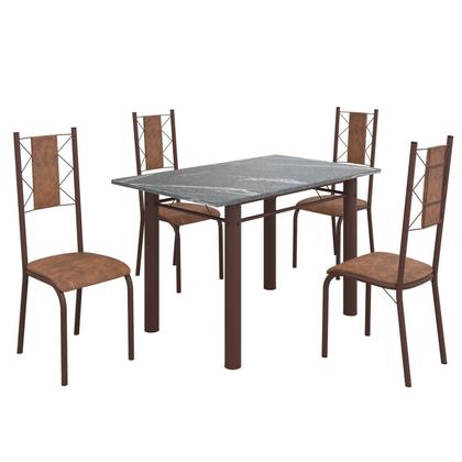 Imagem de Conjunto Sala de Jantar Bahia Mesa Tubo 3" 120x75 Tampo Pedra Granito Topázio com 4 Cadeiras