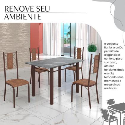 Imagem de Conjunto Sala de Jantar Bahia Mesa Tubo 3" 120x75 Tampo Pedra Granito Topázio com 4 Cadeiras