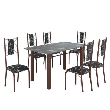 Imagem de Conjunto Sala de Jantar Bahia Mesa Tubo 3" 140x75cm Tampo Pedra Granito Topázio com 6 Cadeiras