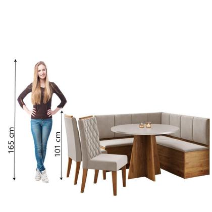 Imagem de Conjunto Sala De Jantar Canto Alemão Com Baú Liebe Com Mesa Fin E 2 Cadeiras Bele Veludo Viero Madeirado