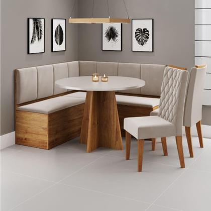 Imagem de Conjunto Sala De Jantar Canto Alemão Com Baú Liebe Com Mesa Fin E 2 Cadeiras Bele Veludo Viero Madeirado