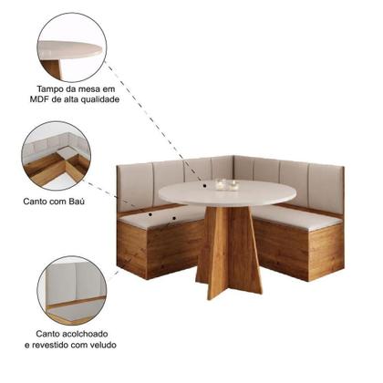 Imagem de Conjunto Sala De Jantar Canto Alemão Com Baú Liebe Com Mesa Fin Veludo Viero Madeirado