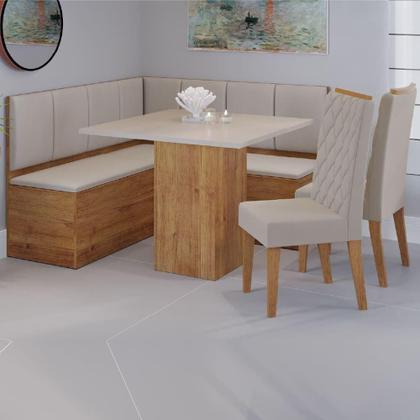 Imagem de Conjunto Sala De Jantar Canto Alemão Com Baú Liebe Com Mesa Lord E 2 Cadeiras Bele Veludo Viero Madeirado