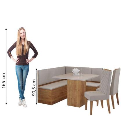 Imagem de Conjunto Sala De Jantar Canto Alemão Com Baú Liebe Com Mesa Lord E 2 Cadeiras Bele Veludo Viero Madeirado