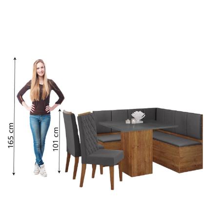 Imagem de Conjunto Sala de Jantar Canto Alemão com Baú Liebe com Mesa Lord e 2 Cadeiras Bele Veludo Viero