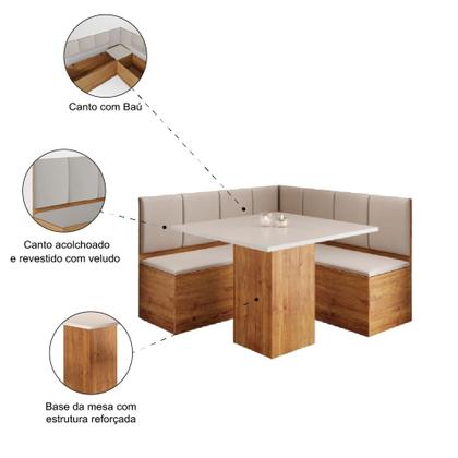 Imagem de Conjunto Sala de Jantar Canto Alemão Com Baú Liebe com Mesa Lord Veludo Viero