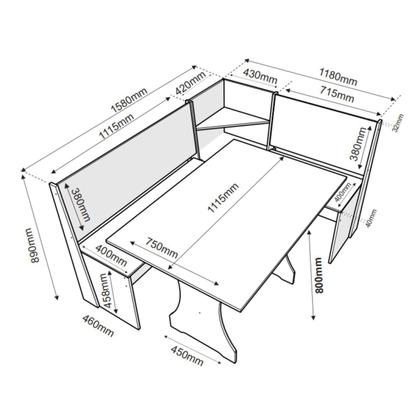 Imagem de Conjunto Sala de Jantar Canto Alemão Rock com 2 Cadeiras Sol