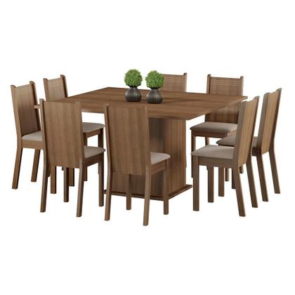 Conjunto Sala de Jantar Clarice Madesa Mesa Tampo de Madeira com 8 Cadeiras Imagem de Conjunto Sala de Jantar Clarice Madesa Mesa Tampo de Madeira com 8 Cadeiras