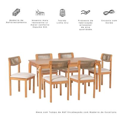 Imagem de Conjunto Sala de Jantar com 1 Mesa Tampo Laminado 160cm e 6 Cadeiras Encosto Corda Florença