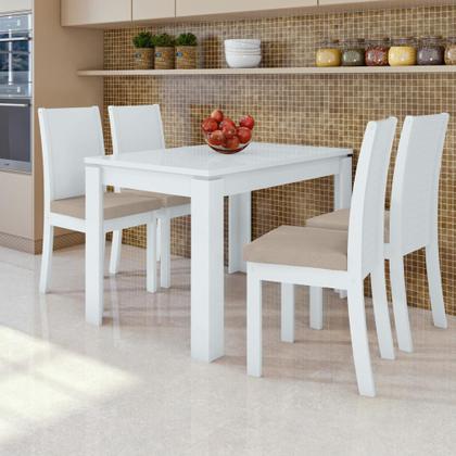 Imagem de Conjunto Sala de Jantar com Mesa 1,20 e 4 cadeiras Athenas Veludo Naturale Creme Branco - Móveis Lopas