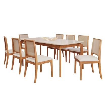 Imagem de Conjunto Sala de Jantar com Mesa Ficus 210 com Vidro e 8 Cadeiras Buriti Marrom/Madeira/Offwhite