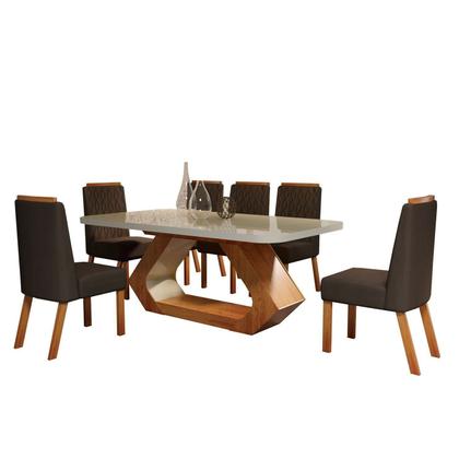 Imagem de Conjunto Sala de Jantar com Tampo Mdf/vidro 160cmx80cm Mesa Lotus com 6 Cadeiras Viena Luxo