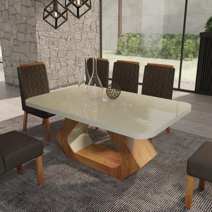 Imagem de Conjunto Sala de Jantar com Tampo Mdf/vidro 160cmx80cm Mesa Lotus com 6 Cadeiras Viena Luxo