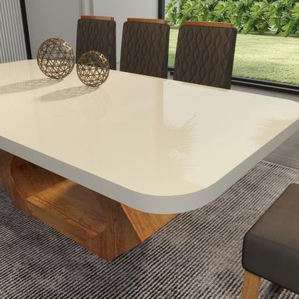 Imagem de Conjunto Sala de Jantar com Tampo Mdf/vidro 160cmx80cm Mesa Lotus com 6 Cadeiras Viena Luxo