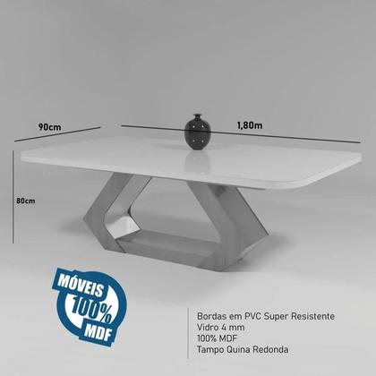 Imagem de Conjunto Sala de Jantar com Tampo Mdf/vidro 160cmx80cm Mesa Lotus com 6 Cadeiras Viena Luxo