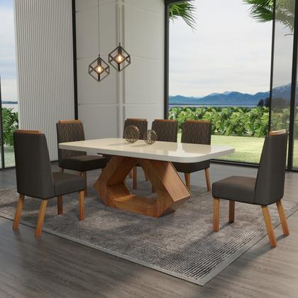 Imagem de Conjunto Sala de Jantar com Tampo Mdf/vidro 160cmx80cm Mesa Lotus com 6 Cadeiras Viena Luxo