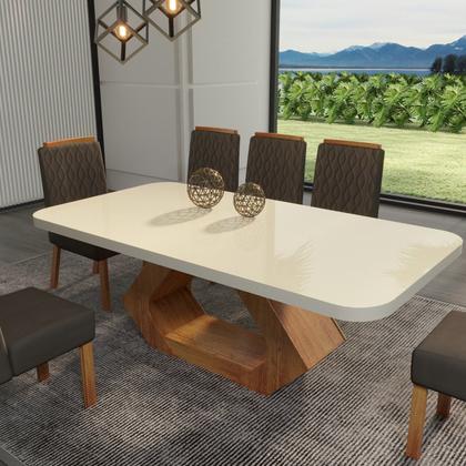 Imagem de Conjunto Sala de Jantar com Tampo Mdf/vidro 160cmx80cm Mesa Lotus com 6 Cadeiras Viena Luxo