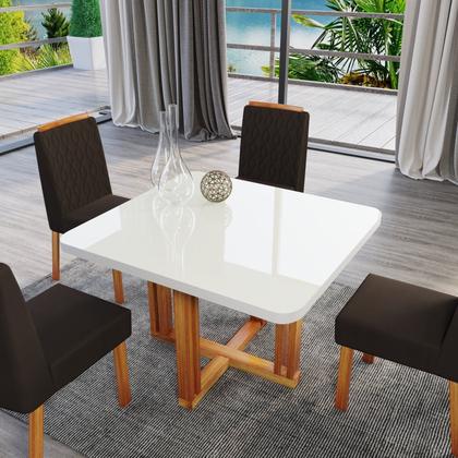 Imagem de Conjunto Sala de Jantar com Tampo Mdf/vidro 90cmx90cm Mesa Paolla com 4 Cadeiras Viena Luxo