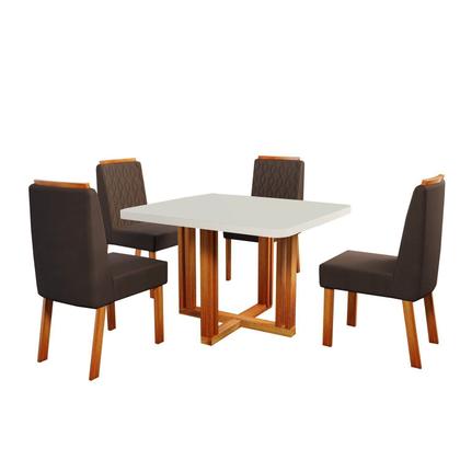 Imagem de Conjunto Sala de Jantar com Tampo Mdf/vidro 90cmx90cm Mesa Paolla com 4 Cadeiras Viena Luxo