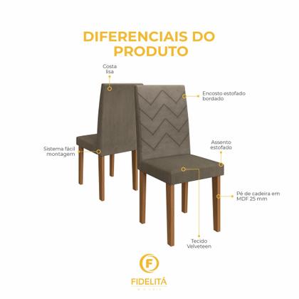 Imagem de Conjunto Sala de Jantar Fidelitá Itália 110cm Com 4 Cadeiras Freijó/Off-White Assento Cacau