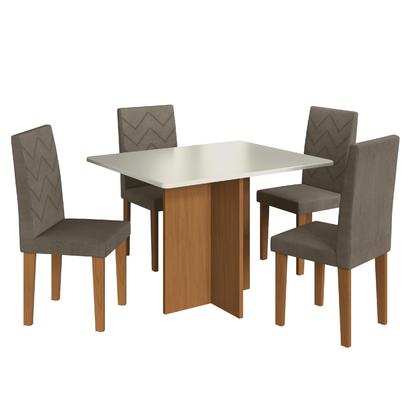 Imagem de Conjunto Sala de Jantar Fidelitá Itália 110cm Com 4 Cadeiras Freijó/Off-White Assento Cacau