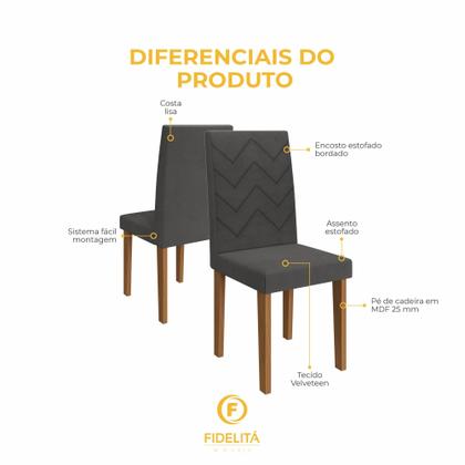 Imagem de Conjunto Sala de Jantar Fidelitá Itália 110cm Com 4 Cadeiras Freijó/Off-White Assento Grafite