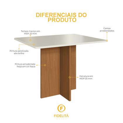 Imagem de Conjunto Sala de Jantar Fidelitá Itália 110cm Com 4 Cadeiras Freijó/Off-White Assento Grafite