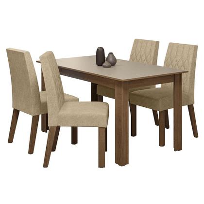 Imagem de Conjunto Sala de Jantar Lótus Mesa Tampo de Madeira 4 Cadeiras Rustic/Crema/Suede Imperial Madesa