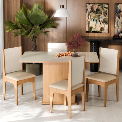 Imagem de Conjunto Sala De Jantar Luana Mesa Tampo Em Madeira Com 4 Cadeiras Estofada