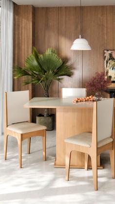 Imagem de Conjunto Sala De Jantar Luana Mesa Tampo Em Madeira Com 4 Cadeiras Estofada