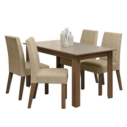 Imagem de Conjunto Sala de Jantar Lumina Mesa Tampo de Madeira 4 Cadeiras Rustic/Crema/Suede Imperial Madesa