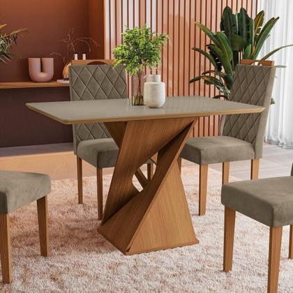 Imagem de Conjunto Sala De Jantar Luna Kappesberg 4 Cadeiras Veludo Bege
